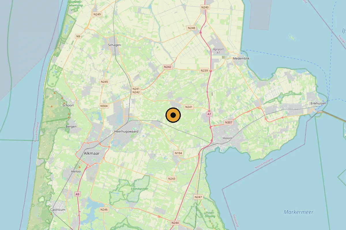 Kaart van Spanbroek en omgeving met de vestiging van Strooper Bouw aan Zandwerven 12