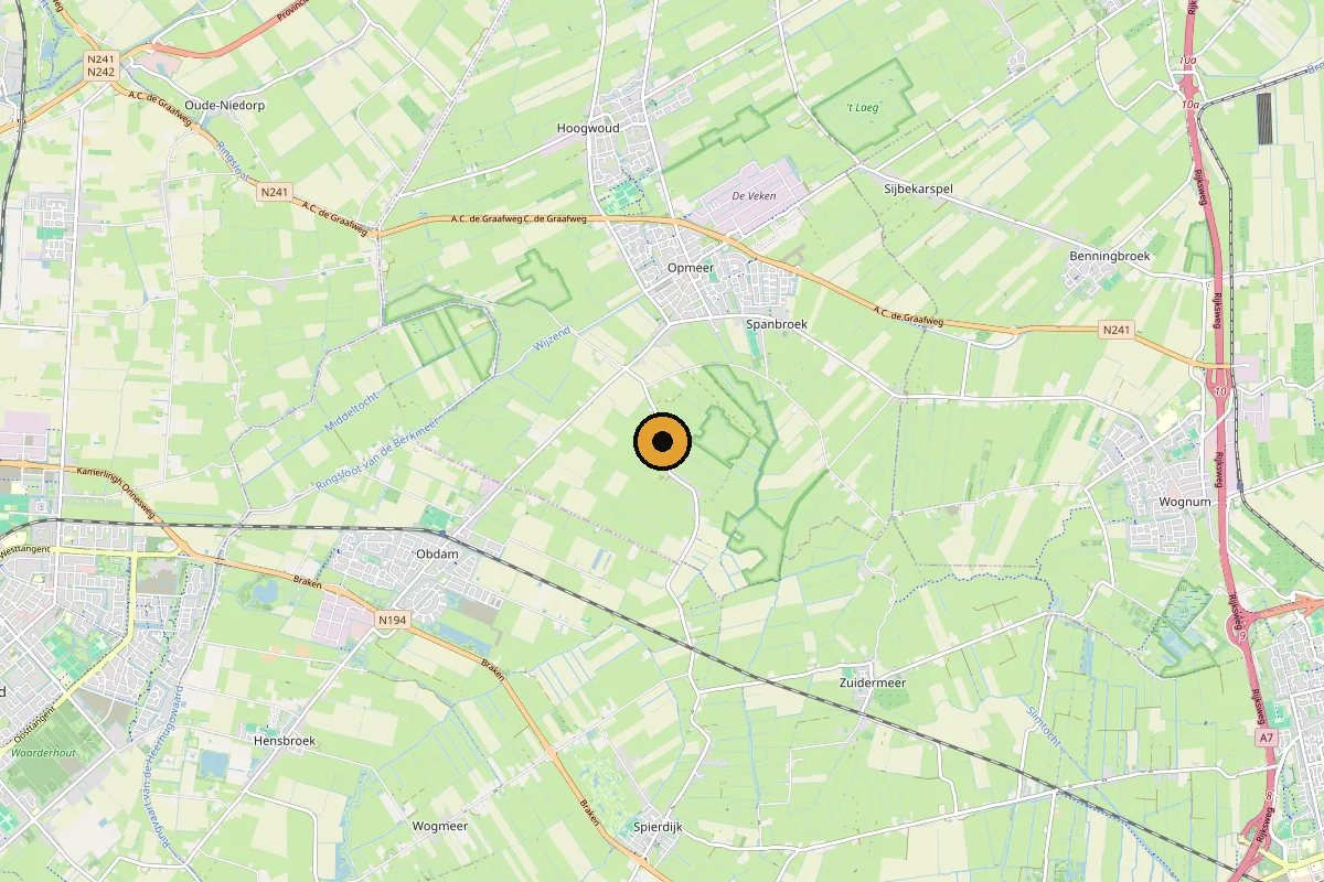 Kaart van Spanbroek en omgeving met de vestiging van Strooper Bouw aan Zandwerven 12